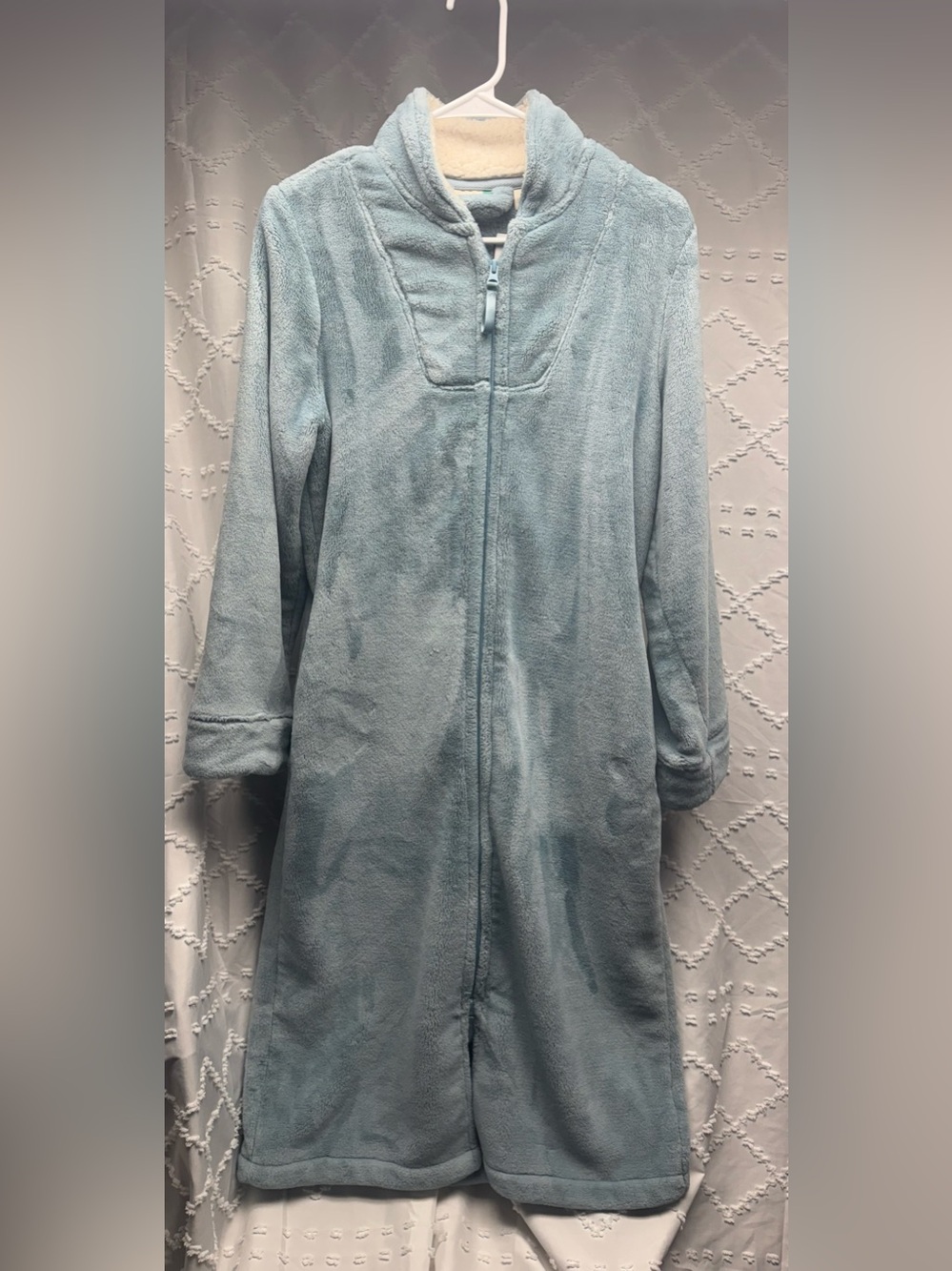 L.L.Bean Wicked Plush Full Zip Robe Dusty Blue Women's Petite XS